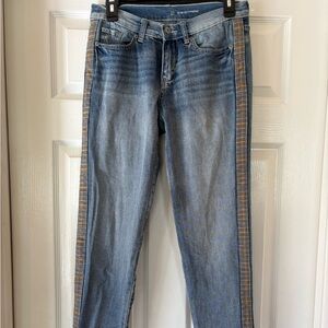 New York & Co Boyfriend Blue Jeans, Side Plaid Trim, Medium Wash Size 4
